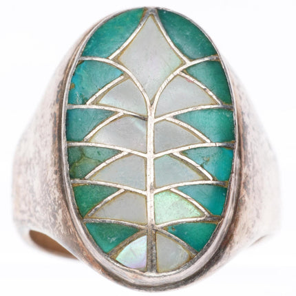 sz14 big vintage Edward & Pablita Quam turquoise/shell inlaid size 14 men's ring