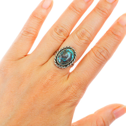 sz7.25 vintage Navajo high grade turquoise sterling silver rope bezel ring