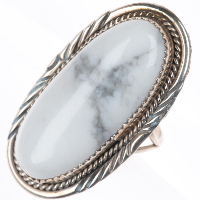 sz9 big vintage Navajo sterling silver White Buffalo jasper ring