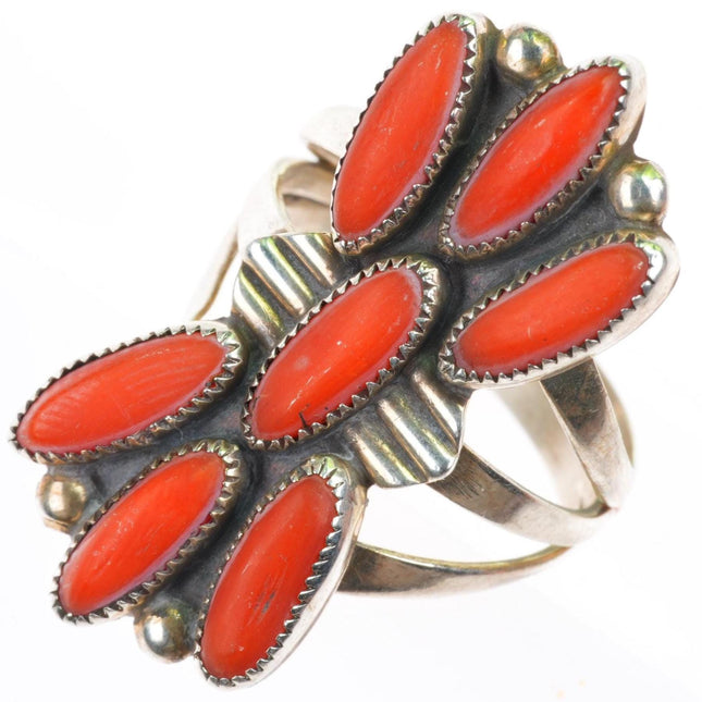 sz7.75 vintage Navajo sterling silver coral cluster ring