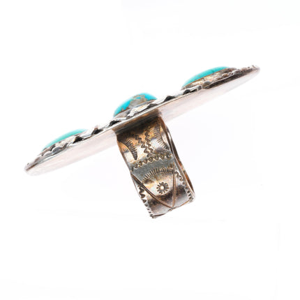 sz8.5 big vintage Navajo stamped shank long sterling silver turquoise ring