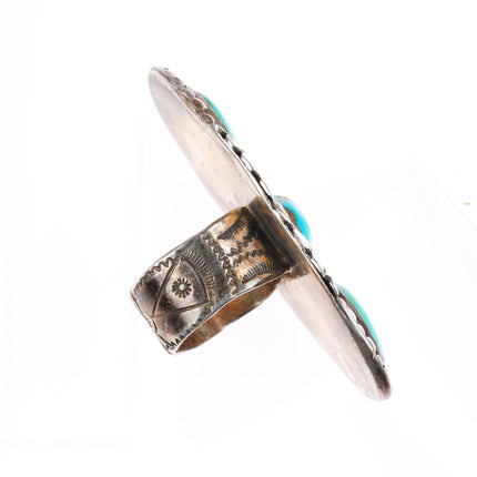 sz8.5 big vintage Navajo stamped shank long sterling silver turquoise ring