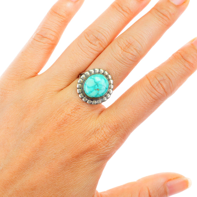 sz7.75 vintage Bird's Eye Kingman turquoise Navajo sterling silver ring