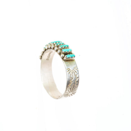 sz7.5 Quam Zuni sterling silver needlepoint turquoise band ring
