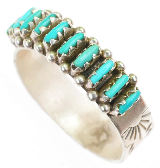 sz7.5 Quam Zuni sterling silver needlepoint turquoise band ring