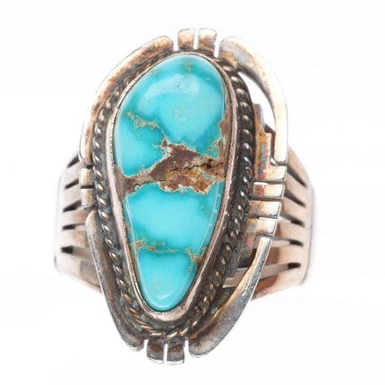 sz8 Pete Sanchez Isleta Pueblo sterling silver ring with nice turquoise