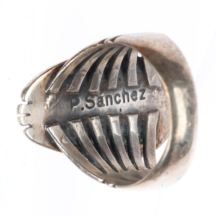 sz8 Pete Sanchez Isleta Pueblo sterling silver ring with nice turquoise