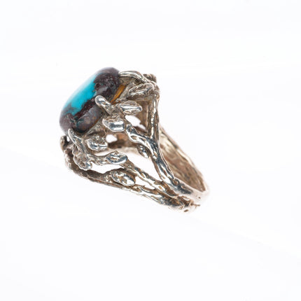 sz5 Vintage Bisbee Turquoise southwestern Brutalist sterling silver ring