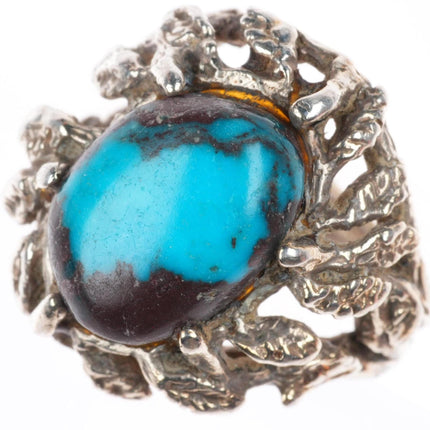 sz5 Vintage Bisbee Turquoise southwestern Brutalist sterling silver ring