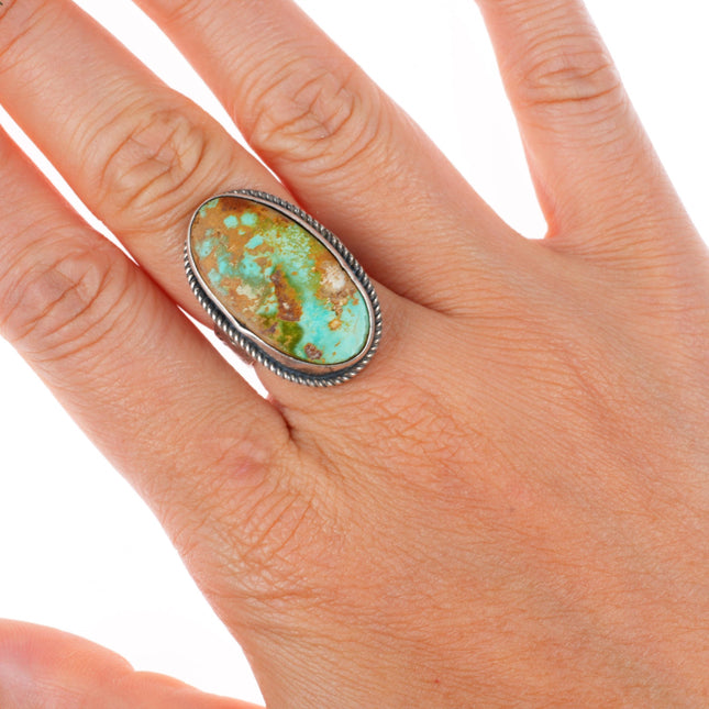 sz7 1940 Snake Stamped Royston turquoise Fred Harvey Navajo sterling silver ring