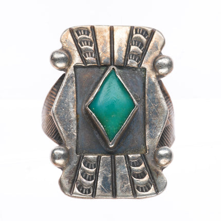 sz7 c1940 Navajo Gem Silica ornate stamped face sterling silver ring