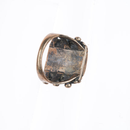 sz6.5 c1930's Navajo ingot silver turquoise ring with ornate sides