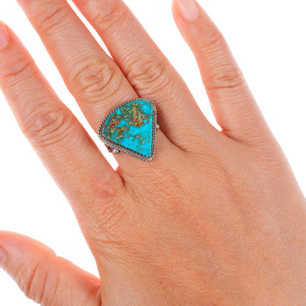 sz7.5 vintage Navajo sterling silver high grade turquoise rope bezel ring