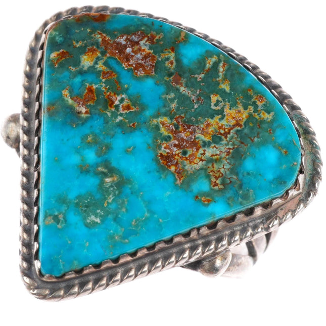sz7.5 vintage Navajo sterling silver high grade turquoise rope bezel ring