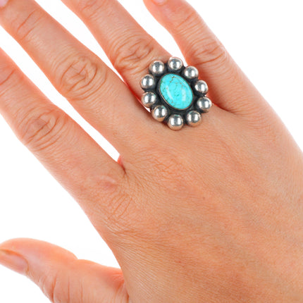 sz5.5 vintage Navajo sterling silver waterweb turquoise modernist balls ring