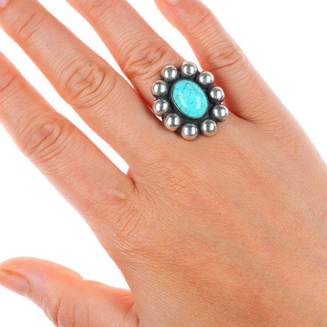 sz5.5 vintage Navajo sterling silver waterweb turquoise modernist balls ring
