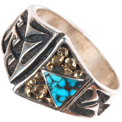 sz14 vintage Navajo 14k gold/sterling silver spiderweb turquoise ring