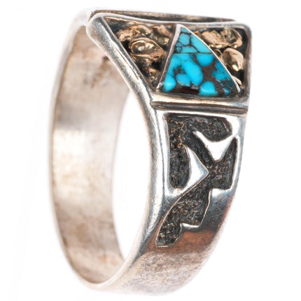 sz14 vintage Navajo 14k gold/sterling silver spiderweb turquoise ring