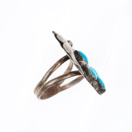 sz8 vintage Navajo sterling silver 4 stone turquoise ring with large face