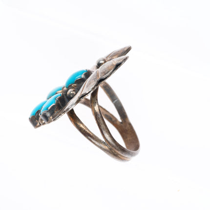 sz8 vintage Navajo sterling silver 4 stone turquoise ring with large face