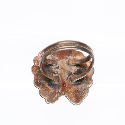 sz8 vintage Navajo sterling silver 4 stone turquoise ring with large face