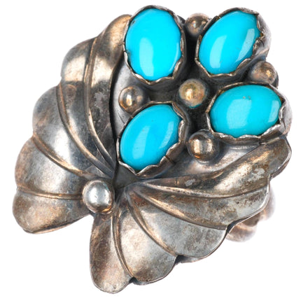 sz8 vintage Navajo sterling silver 4 stone turquoise ring with large face