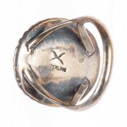 sz7 vintage Navajo sterling silver waterweb turquoise beaded rim ring