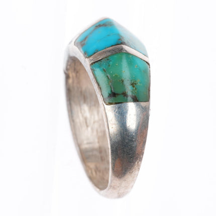 sz10.25 vintage Navajo sterling silver carinated turquoise inlay ring