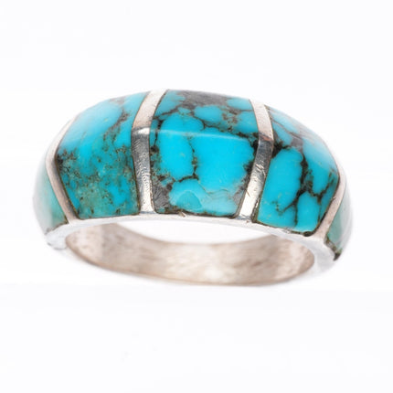 sz10.25 vintage Navajo sterling silver carinated turquoise inlay ring