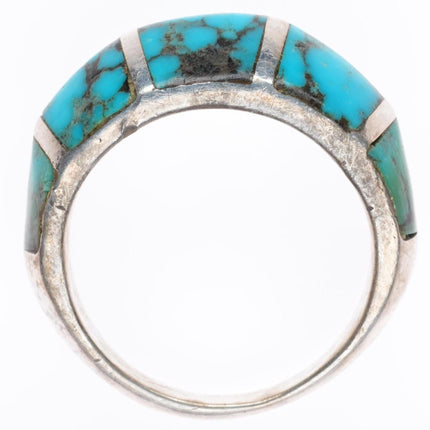 sz10.25 vintage Navajo sterling silver carinated turquoise inlay ring