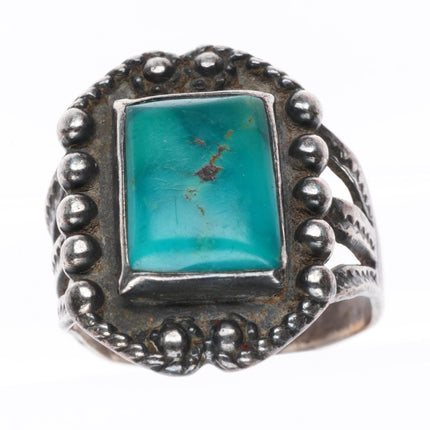 sz8 vintage Navajo Fred Harvey style sterling silver ring with nice turquoise