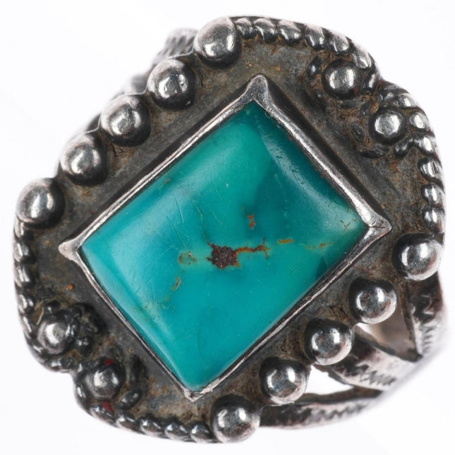 sz8 vintage Navajo Fred Harvey style sterling silver ring with nice turquoise