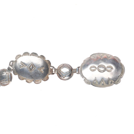 38" c1930-40's Navajo sterling silver hand stamped link concho belt/hatband