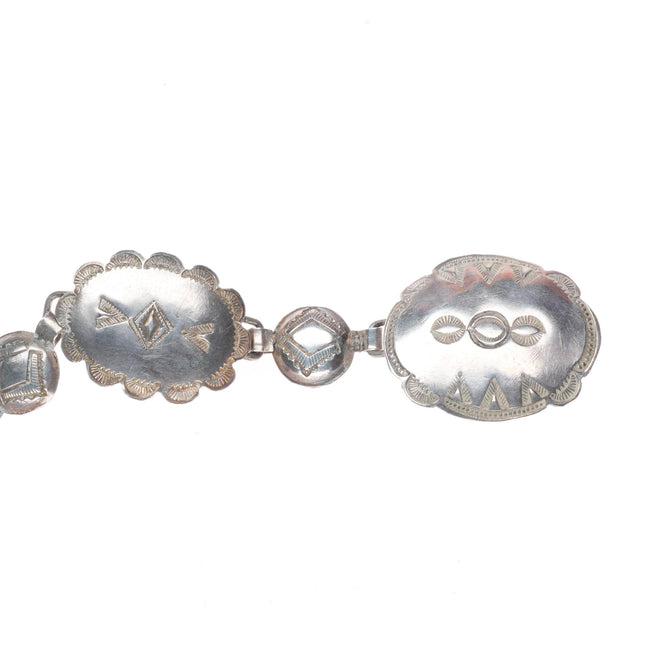 38" c1930-40's Navajo sterling silver hand stamped link concho belt/hatband