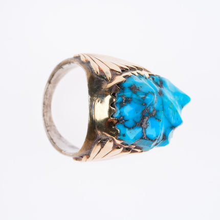 sz9.5 big vintage Zuni 14k gold accent sterling silver high grade turquoise ring