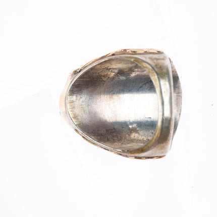 sz9.5 big vintage Zuni 14k gold accent sterling silver high grade turquoise ring