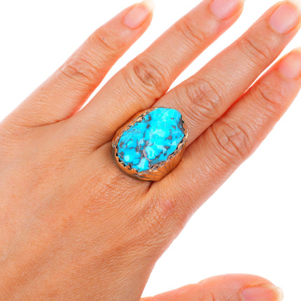 sz9.5 big vintage Zuni 14k gold accent sterling silver high grade turquoise ring