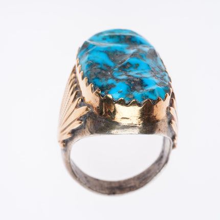 sz12.5 Huge vintage Zuni 14k gold - sterling silver high grade turquoise ring