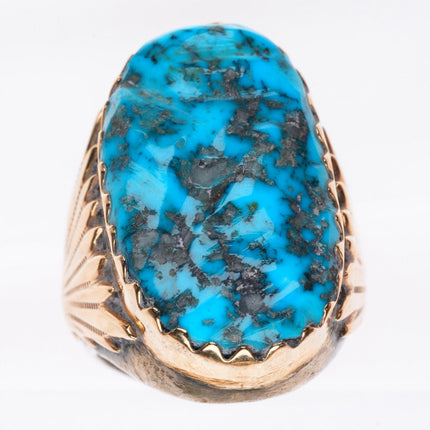 sz12.5 Huge vintage Zuni 14k gold - sterling silver high grade turquoise ring