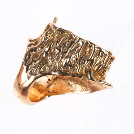 sz7 Large vintage 14k yellow gold brutalist southwestern opal ring