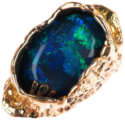 sz7 Large vintage 14k yellow gold brutalist southwestern opal ring
