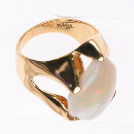 sz8 vintage 14k yellow gold brutalist-modernist southwestern opal ring
