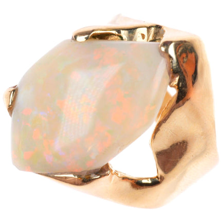 sz8 vintage 14k yellow gold brutalist-modernist southwestern opal ring