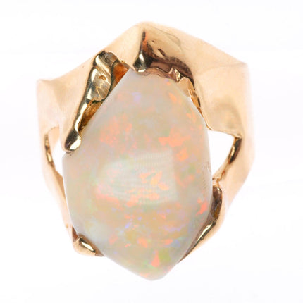 sz8 vintage 14k yellow gold brutalist-modernist southwestern opal ring