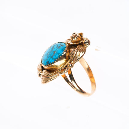 sz7.25 vintage 14k yellow gold high grade spiderweb turquoise Navajo ring