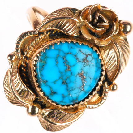 sz7.25 vintage 14k yellow gold high grade spiderweb turquoise Navajo ring