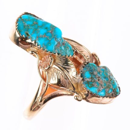 sz6 vintage 14k yellow gold Lone Mountain turquoise Zuni ring