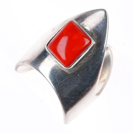 sz7 Sam Lovato Santo Domingo sterling silver red coral modernist ring