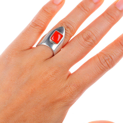 sz7 Sam Lovato Santo Domingo sterling silver red coral modernist ring