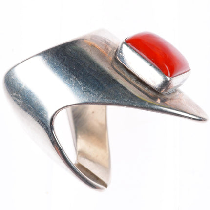 sz7 Sam Lovato Santo Domingo sterling silver red coral modernist ring